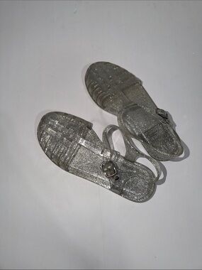 GAP Silver Glitter Jelly Sandals with Buckle Girls size 13